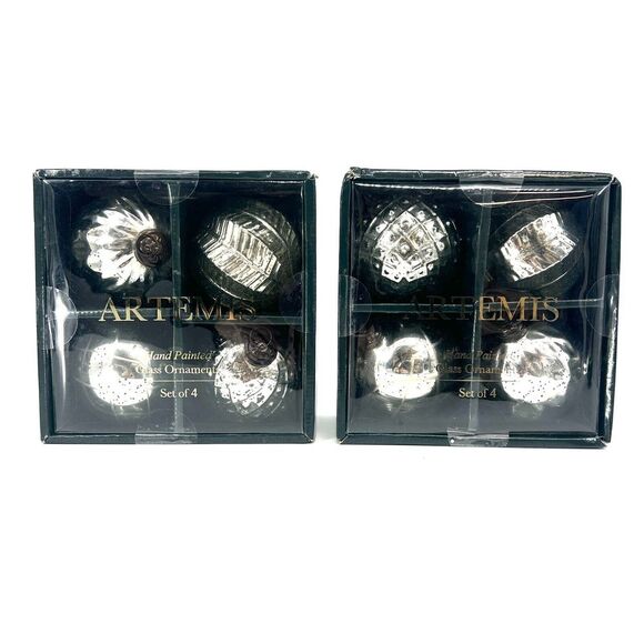 Other - ARTEMIS‎ Mercury Glass Christmas Ornaments 2 Boxes/8 Ornaments Silver 3.75" NEW